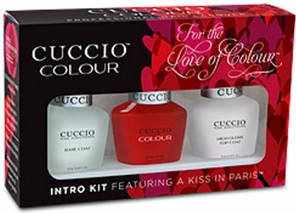 Cuccio Colour Nailpolish Trio-kit A kiss in Paris - Klassiek Rood - Nagellak - Basecoat - High Gloss Topcoat - 13 ml - Ideaal geschenk - Gift - Valentijn