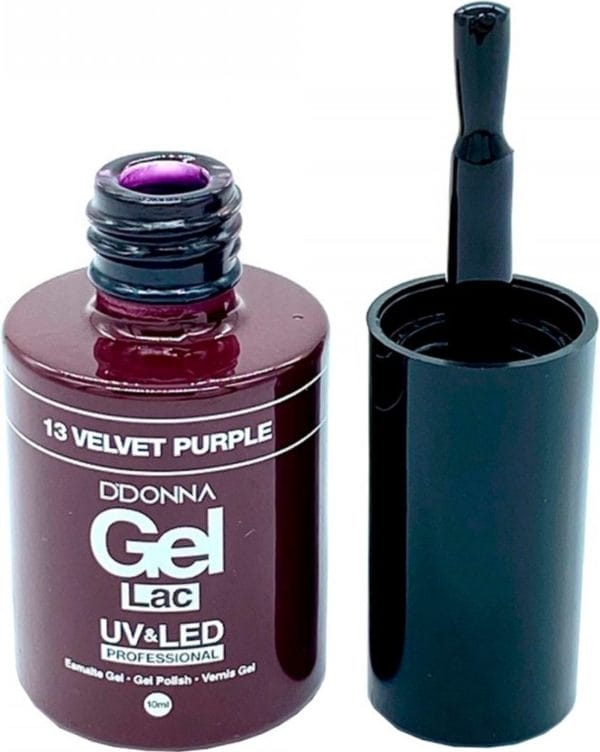 D'donna - gel lac - uv & led - nummer 13 velvet purple / paars - 1 flesje met 10 ml. - uitharding onder de lamp