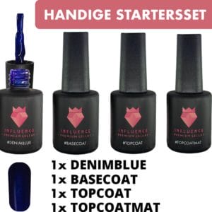 #DENIMBLUESERIE - Influence Gellac - UV / LED Gellak - Gel nagellak - Gel lak - Kerstcadeau - Kerstkado vrouw - Basecoat - Topcoat - Topcoatmat - No wipe - Blauw / Transparant - Startersset - 4 x 10 ml