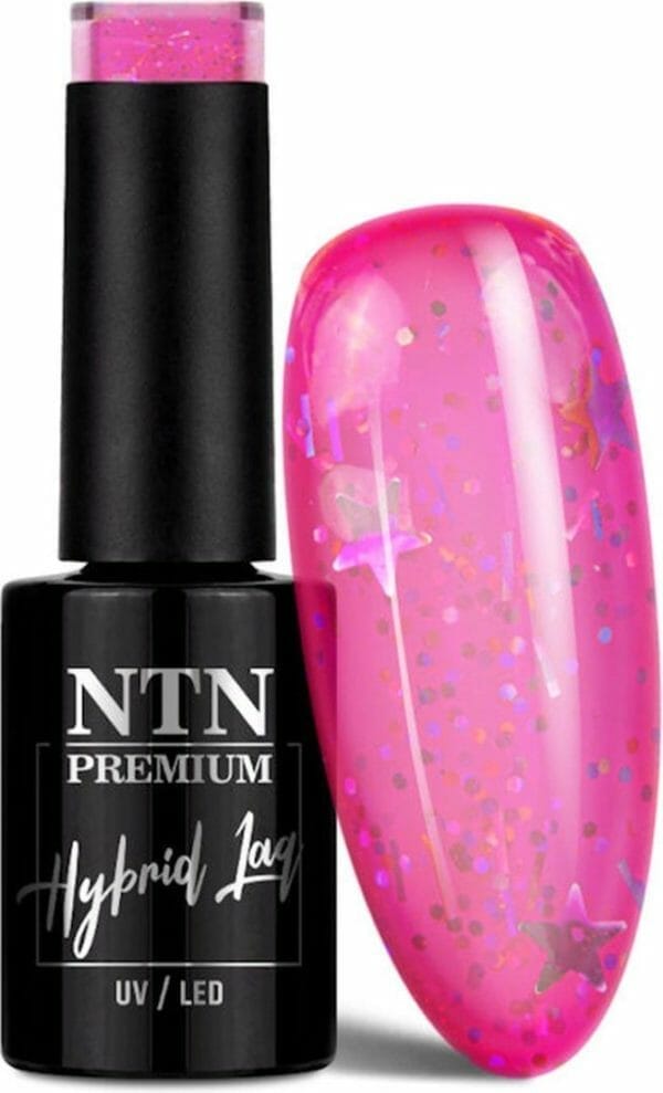 Drm ntn premium uv/led gellak impression transparant roze met glitter 5g. #255