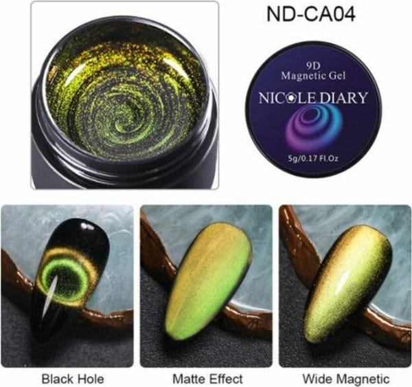 DW4Trading Magnetische 9d Cat Eye Nagellak Set Goud Groen - Inclusief Magneten - Nail Art