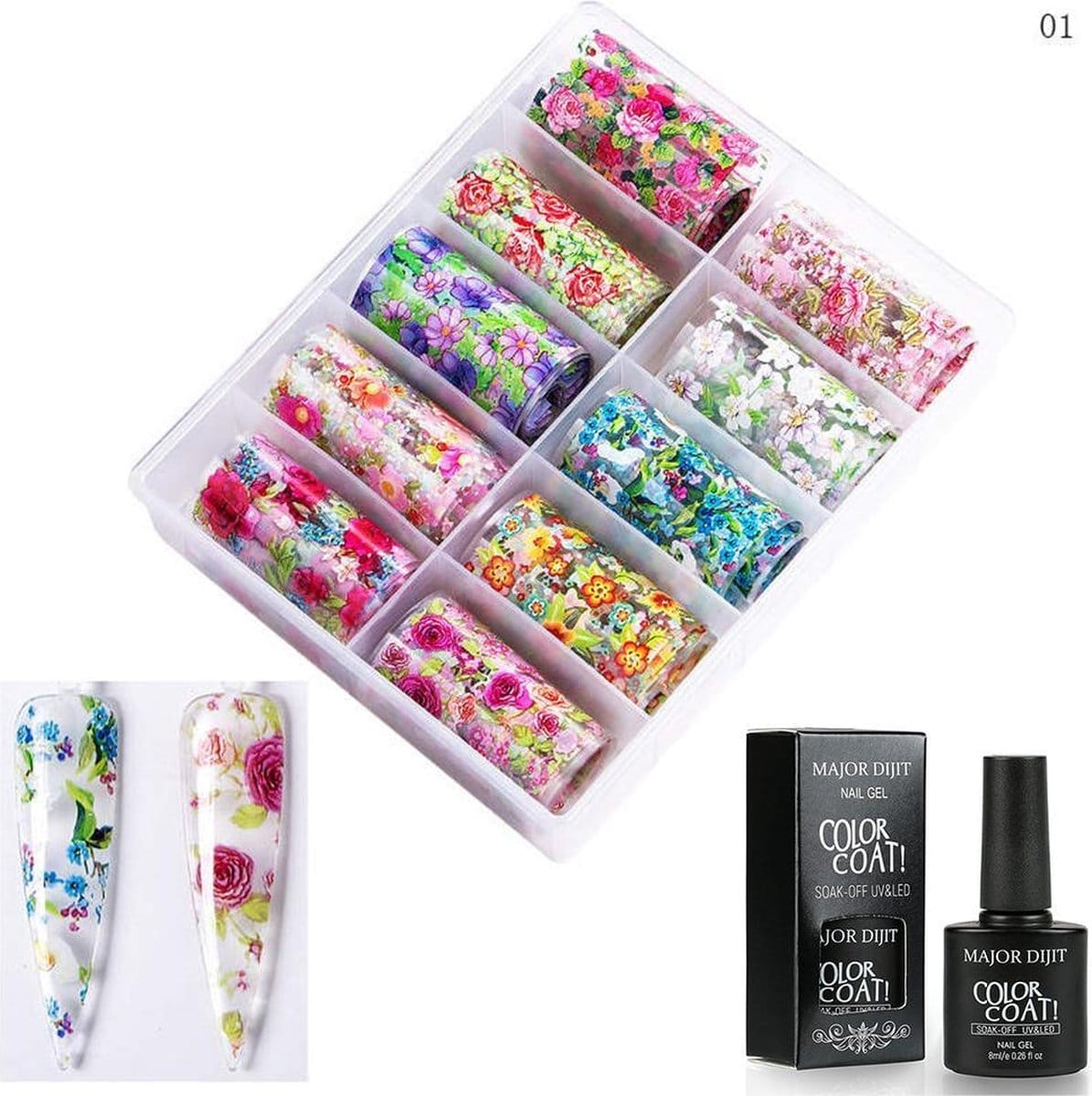 Dw4trading nagel transfer folie - nail art set - inclusief lijm - nagelstickers - 13-01 Dw4trading® nagel transfer folie nail art set inclusief lijm type 1