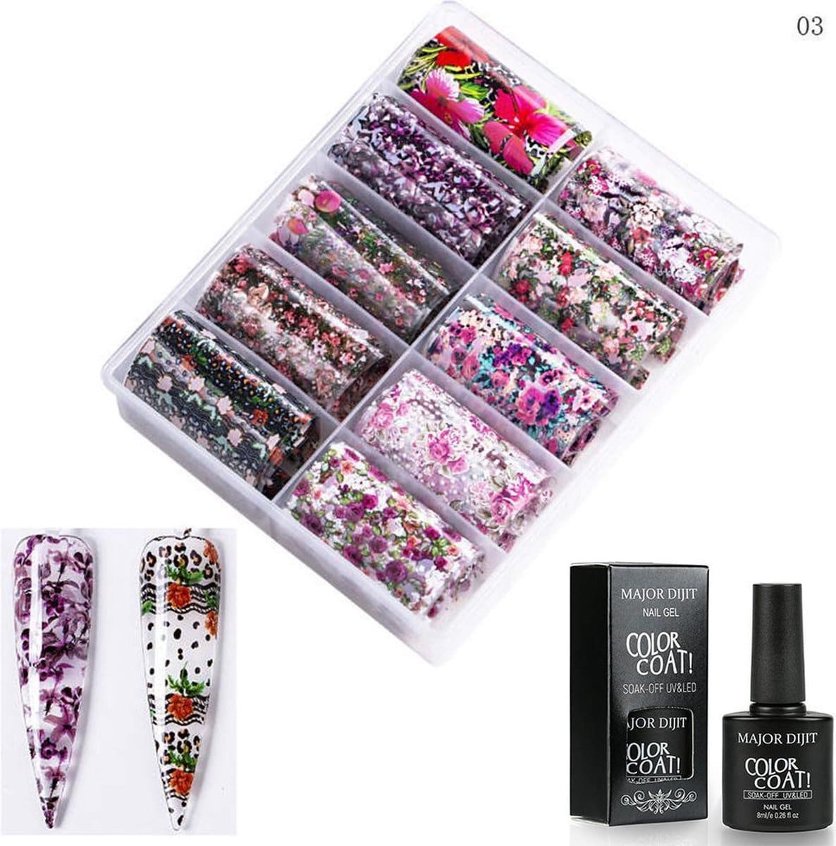 Dw4trading nagel transfer folie - nail art set - inclusief lijm - nagelstickers - 13-03 Dw4trading® nagel transfer folie nail art set inclusief lijm type 3