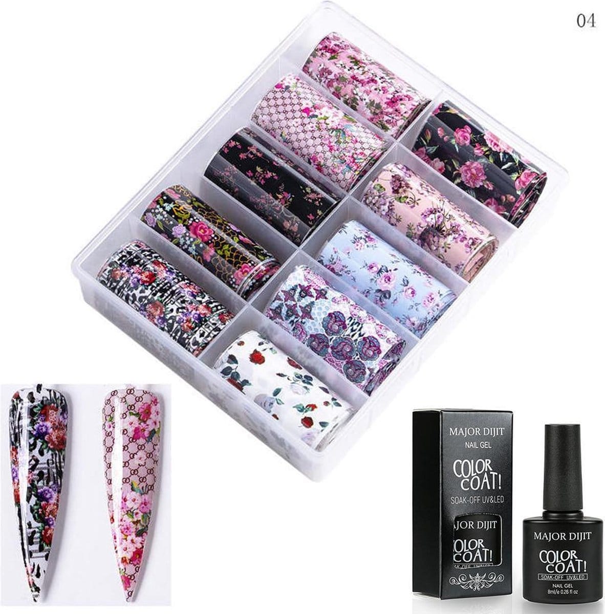 Dw4trading nagel transfer folie - nail art set - inclusief lijm - nagelstickers - 13-04 Dw4trading® nagel transfer folie nail art set inclusief lijm type 4