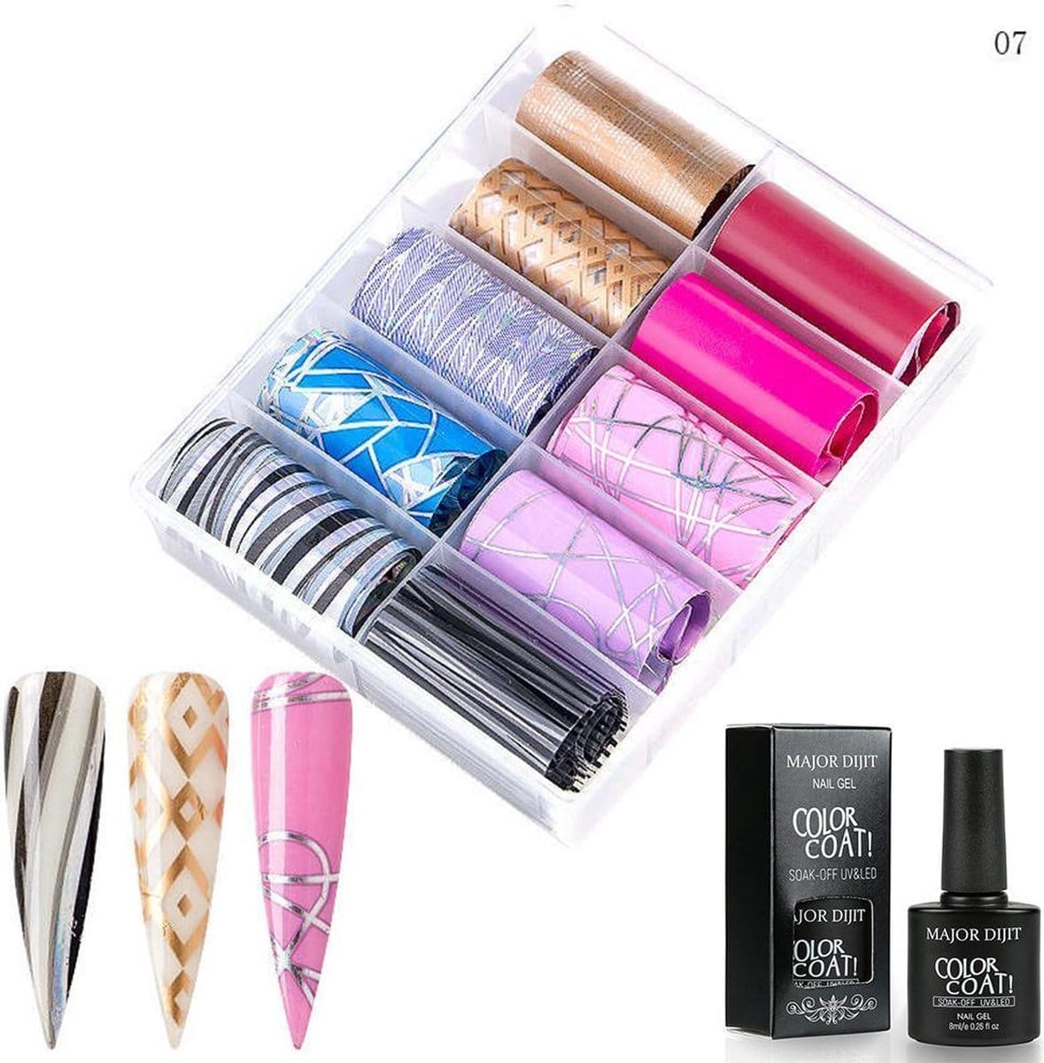 Dw4trading nagel transfer folie - nail art set - inclusief lijm - nagelstickers - 13-07 Dw4trading® nagel transfer folie nail art set inclusief lijm type 7