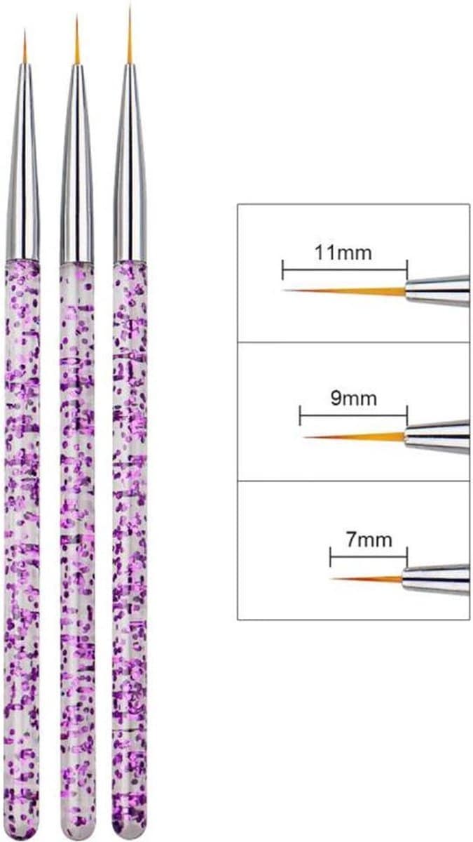 Dw4trading nail art penselen - glitter paars - set van 3 stuks Dw4trading® nail art penselen set van 3 stuks