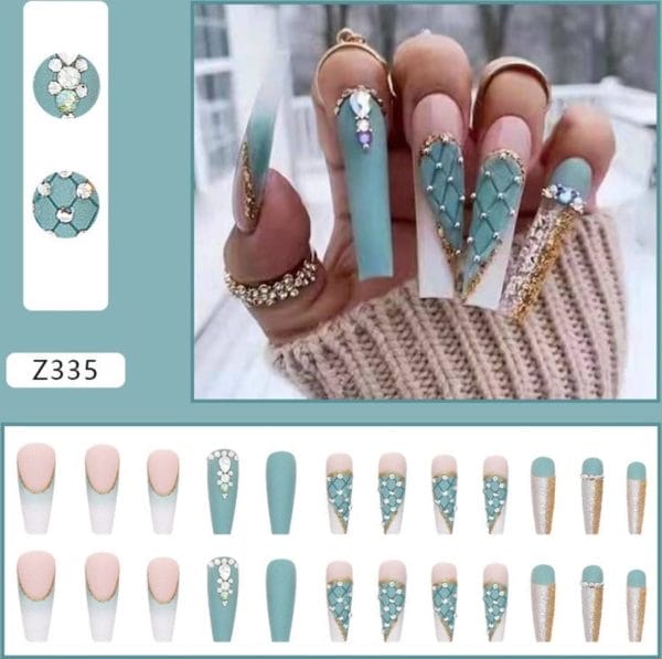 De 2 lalas - kunstnagels - nep nagels - plak nagels - diamandjes - steentjes - press on nails - 24 stuks - secondenlijm + nagelpatches - vijl - bokkepootje - alcoholdoekje