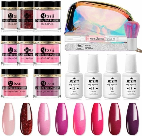 Dipping powder starter kit - 8 kleuren - roze - dip poeder - acryl nagels - dip nagels - meest complete starterspakket - nagel poeder