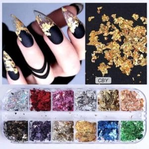 Doosje met 12 kleuren goud folie voor nail art - Sparkolia box - nagel decoratie