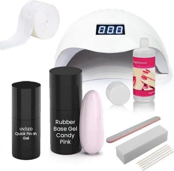 Easy Nails Rubber Base Gellak Starterspakket - Set voor Gelnagels - Candy Pink - Rubber Base Gel - Inclusief Nagellamp (LED)