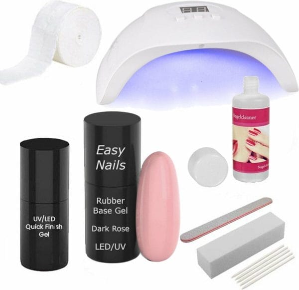 Easy Nails Rubber Base Gellak Starterspakket - Set voor Gelnagels - Dark Rose - Rubber Base Gel - Inclusief Nagellamp (LED)