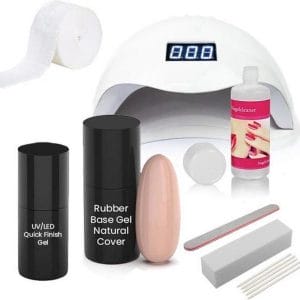 Easy Nails Rubber Base Gellak Starterspakket - Set voor Gelnagels - Natural-Cover - Rubber Base Gel - Inclusief Nagellamp (LED)