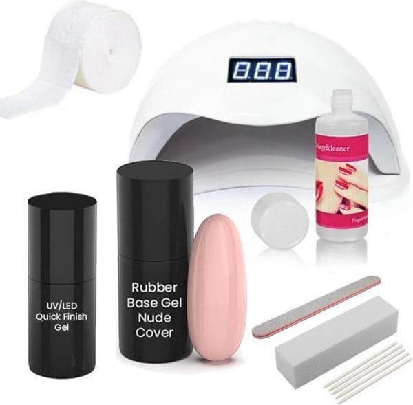 Easy Nails Rubber Base Gellak Starterspakket - Set voor Gelnagels - Nude-Cover - Rubber Base Gel - Inclusief Nagellamp (LED)