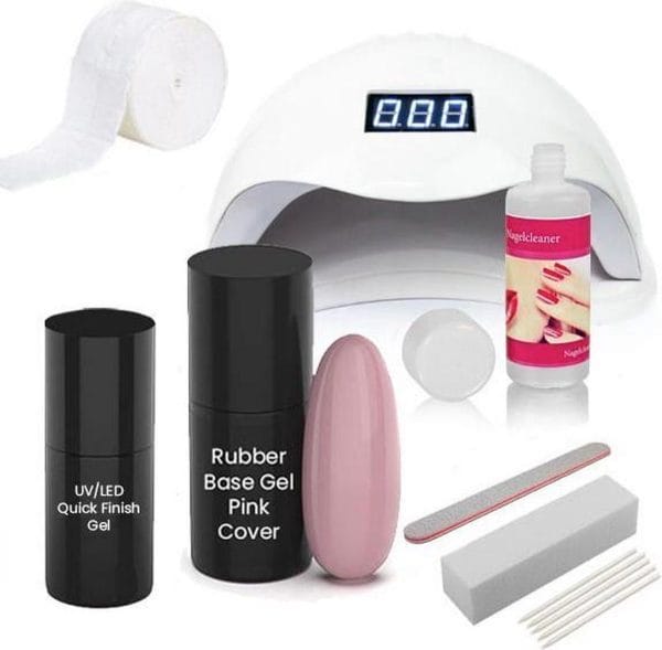 Easy Nails Rubber Base Gellak Starterspakket - Set voor Gelnagels - Pink-Cover - Rubber Base Gel - Inclusief Nagellamp (LED)