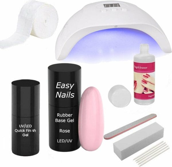 Easy Nails Rubber Base Gellak Starterspakket - Set voor Gelnagels - Roze - Rubber Base Gel - Inclusief Nagellamp (LED)