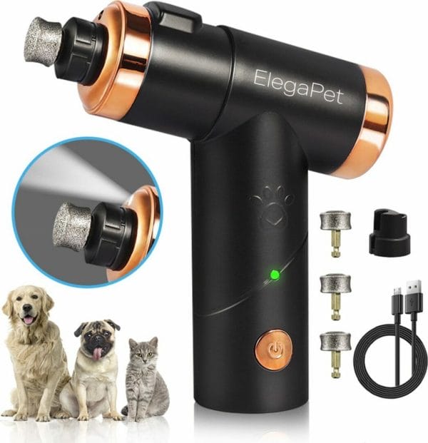 ElegaPet Elektrische Nagelvijl Honden met 3 Vijlen - Elektrische Nagelknipper met Diamanten Vijlkop - Draadloze Oplaadbare Nagel Knipper
