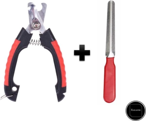 Elegapet professionele nagelknipper hond l + nagelvijl - rood zwart - dier - nageltang met veiligheidsstop nagelschaar