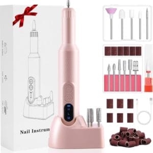 Elektrische Nagelvijlen, Draadloze Elektrische Nagelboormachine met 12 nagelboren, Instelbare Snelheid Elektrische Manicure- en Pedicureset Voor Thuis- en Salongebruik, Draagbare E-vijlset met Oplaadbare Basis(Roze)