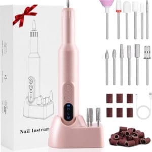 Elektrische Nagelvijlen, Draadloze Elektrische Nagelboormachine met 12 nagelboren, Instelbare Snelheid Elektrische Manicure- en Pedicureset Voor Thuis- en Salongebruik, Draagbare E-vijlset met Oplaadbare Basis(Roze)