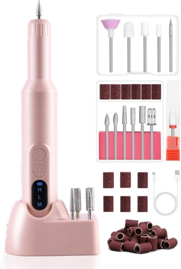 Elektrische nagelvijlen set - professionele nagelverzorging voor thuisgebruik - draadloos nagelboormachine met instelbare snelheid - inclusief opzetstukken voor vijlen, polijsten en modelleren - compact en draagbaar design