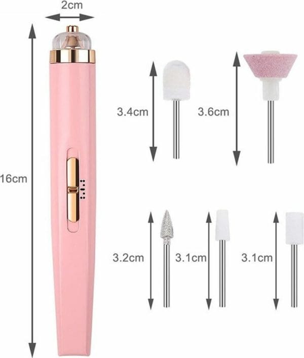 Elektrische nagelvijl voor manicure pedicure - roze - 5 borstels