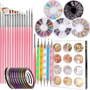 Elysee Beauty Nail art kit - Nagel kwasten met dotting tool - Nagel diamantjes - Nagelfolie