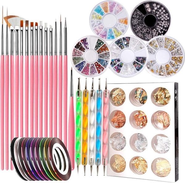 Elysee Beauty Nail art kit - Nagel kwasten met dotting tool - Nagel diamantjes - Nagelfolie