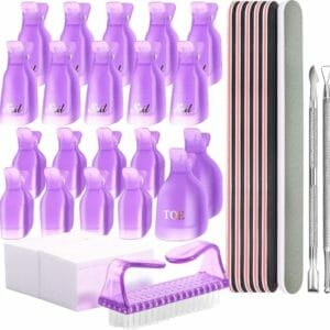 Elysee Beauty - Paarse Gel Nagellak removerkit - Met Herbruikbare Clips, Manicure en Pedicure - nagelvijl en buffer set