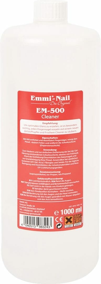 Emmi-nail Cleaner EM 500, 1000 ml. plaklaag, zweetlaag, gellak, shellac, bouwgel