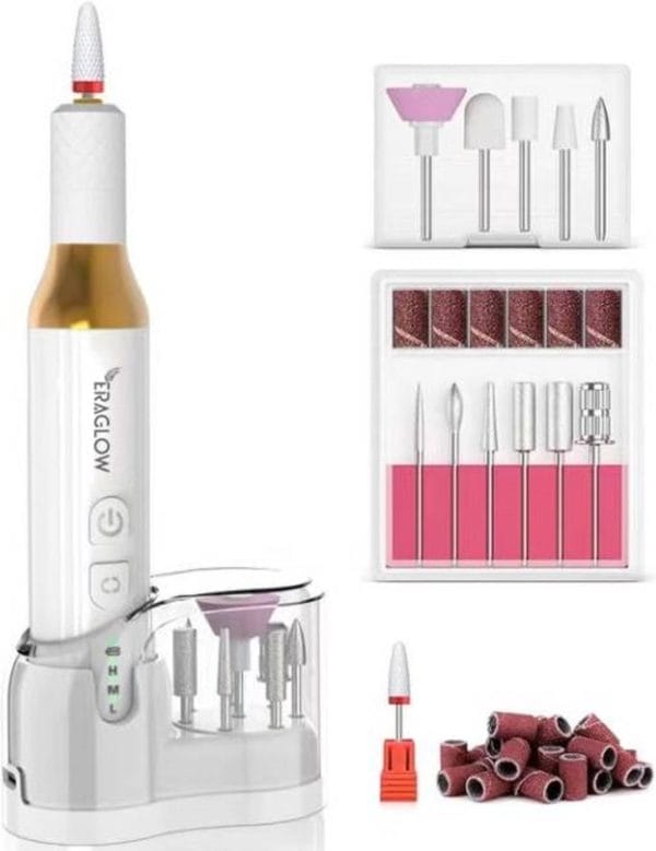 Eraglow ® elektrische nagelvijl - nagelfrees - manicure - pedicure set- elektrische nagelfrees - professionele nagelverzorging - 12 bitjes - bitje voor verwijderen van acryl- en gelnagels - extra luxe reisetui