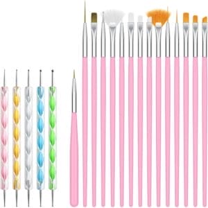 Evvie 20 delige nail art set - 15 nailart penselen en 5 dotting tools - Roze