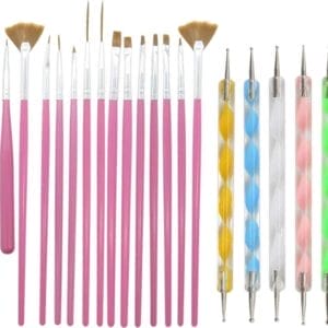 Evvie 20 delige nail art set - 15 nailart penselen en 5 dotting tools - Roze