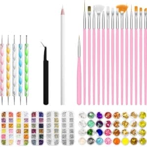 Evvie© Nail Art Kit XXL - Nail Art Penselen met Dotting tools - Pincet - Strass steentjes - Rhinestones - Nagel folie - Diamantjes - Strass Applicator - 100-delig