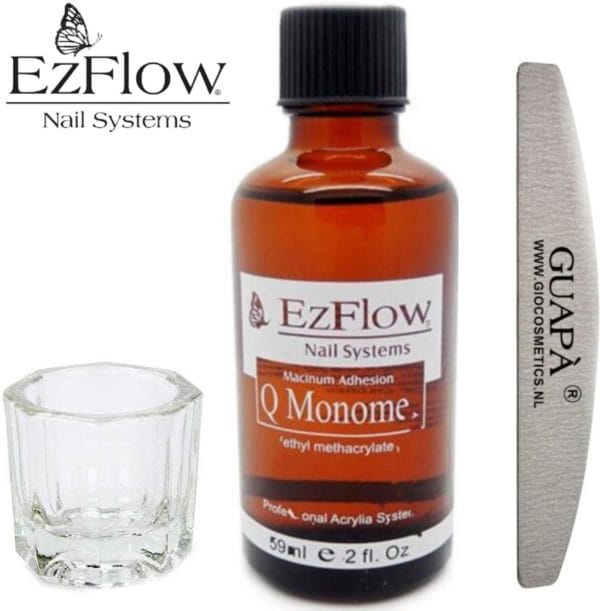 Ezflow® acryl liquid kit met dappendish en nagelvijl | acrylic vloeistof | monomer voor acryl poeder | 59 ml