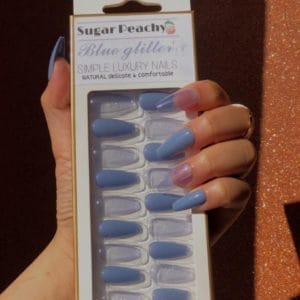 FASHION NAIL 24 PIECES-5 minutes fast nail art-soft material-comfortable /Blue Glitter/Nepnagels/plaknagels/lijm