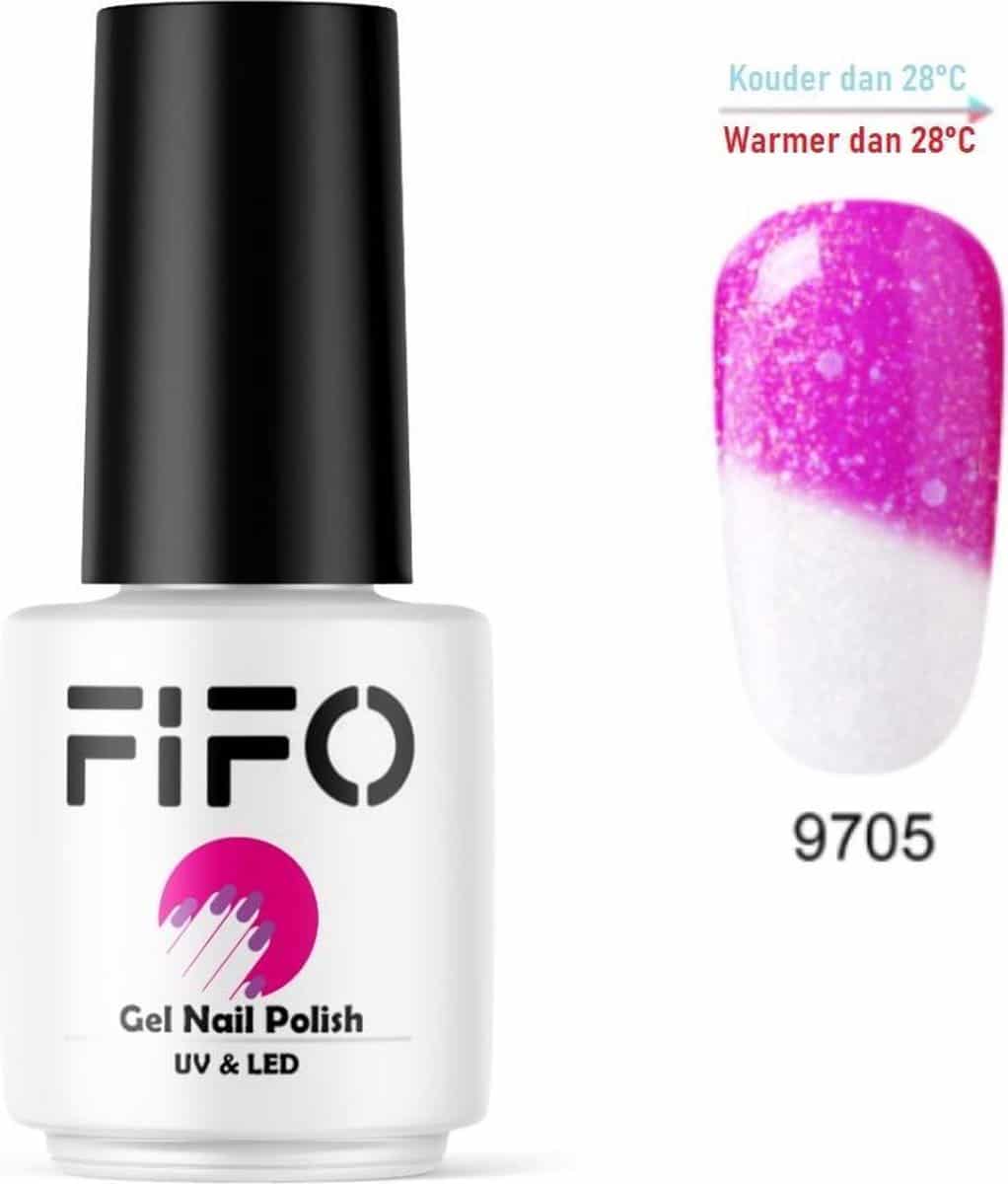 FIFO Nails, Thermo Gel Polish - Glitter - Kristal - Thermo Gellak - Temperatuurgevoelige nagellak - Thermische nagellak - Temperatuur veranderende - Kleur veranderende #9705 ( Roze - Wit ) ( Glitter) - UV & LED