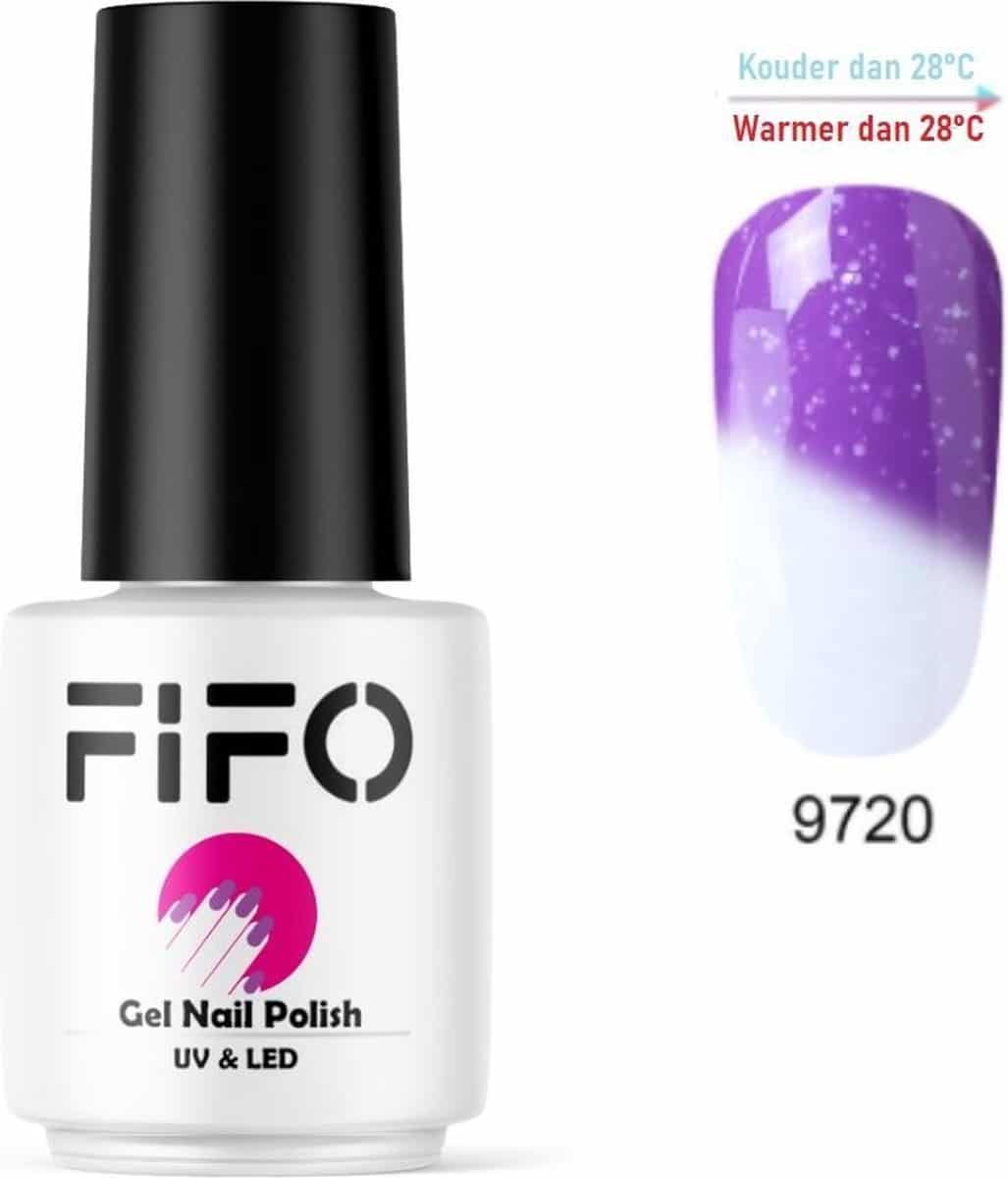 FIFO Nails, Thermo Gel Polish - Glitter - Kristal - Thermo Gellak - Temperatuurgevoelige nagellak - Thermische nagellak - Temperatuur veranderende - Kleur veranderende #9720 ( Paars - Wit) (Glitter) - UV & LED