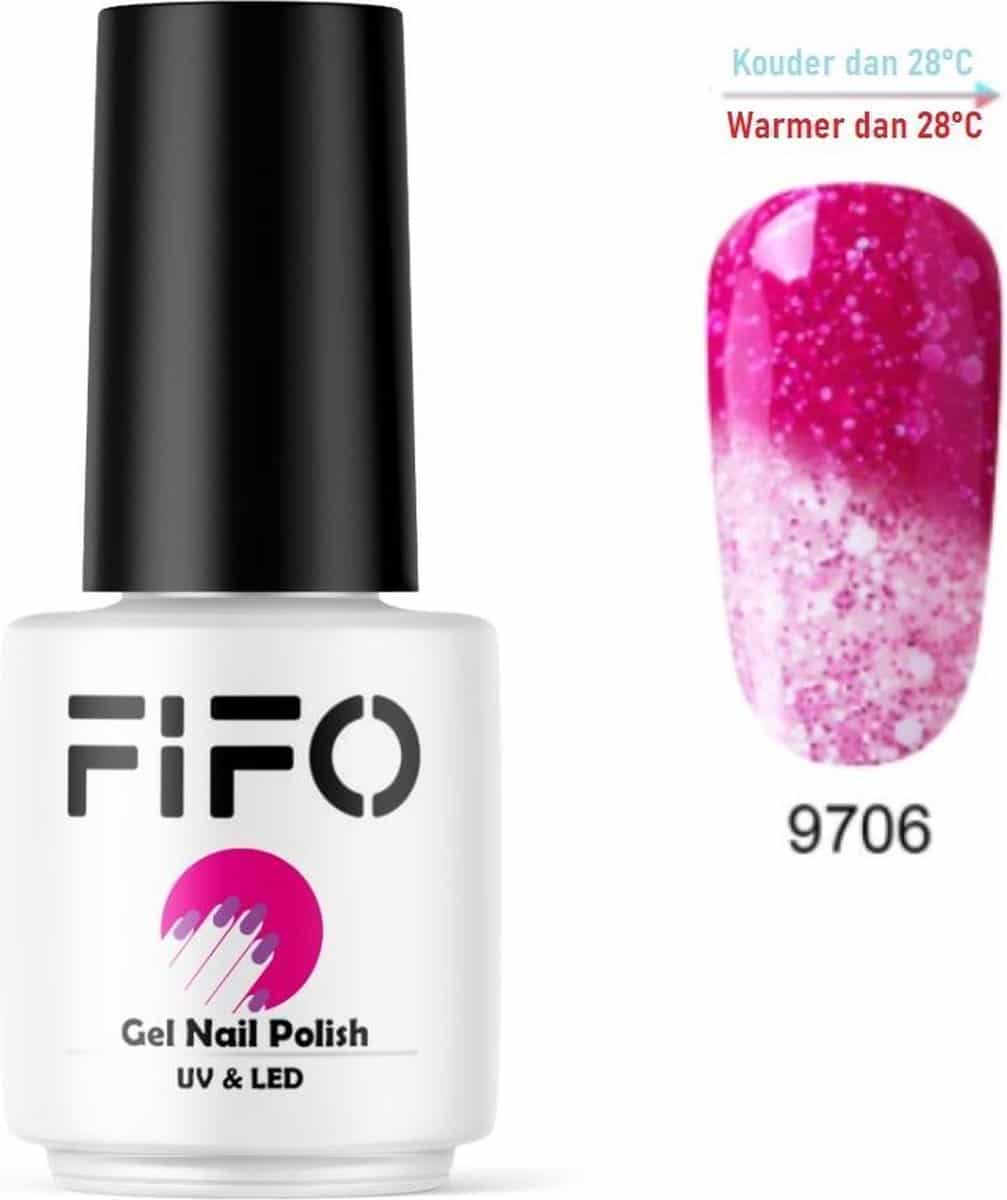 FIFO Nails, Thermo Gel Polish - Glitter - Kristal - Thermo Gellak - Temperatuurgevoelige nagellak - Thermische nagellak - Temperatuur veranderende - Kleur veranderende #9706 ( Rood - Rood/Wit ) ( Glitter) - UV & LED