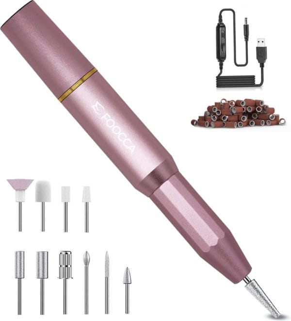 Foocca® elektrische nagelvijl - nagelfrees - aluminium behuizing - 11 bitjes en 58 schuurrolletjes - ergonomisch - eelt verwijderaar - manicure apparaat - pedicure set