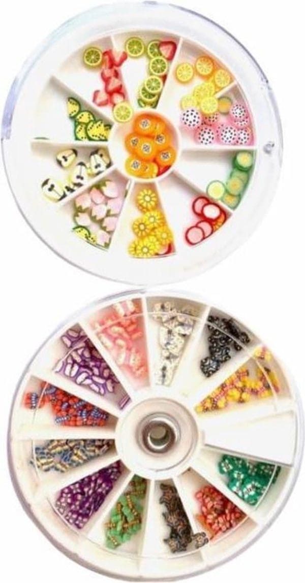 Fimo fruit/smileys/3d nail art/nagel decoratie/set 2 x carrousel