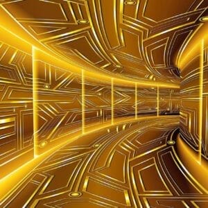 Fotobehang - Vlies Behang - Gele Tunnel - 3D Effect - 416 x 290 cm