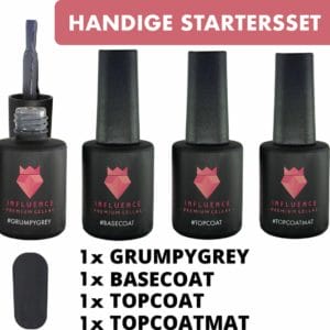 #GRUMPYGREYSERIE - Influence Gellac - UV / LED Gellak - Gel nagellak - Gel lak - Kerstcadeau - Kerstkado vrouw - Basecoat - Topcoat - Topcoatmat - No wipe - Grijs / Transparant - Startersset - 4 x 10 ml