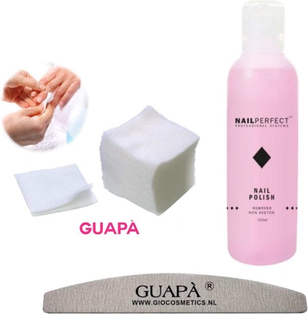 Guapà - celstofdeppers remover set met pluisvrije nail wipes voor het reinigen en verwijderen van je gel - acryl - poly gel nagels & nagellak + nagelvijl moon 100/180
