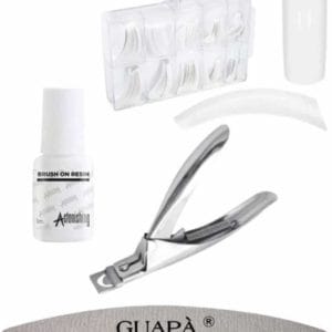 GUAPÀ - Kunstnagel Set voor het zetten van Nagelverlenging - 100 stuks French Manicure Wit + 5 ml nagellijm + Tipknipper en Nagelvijl - Acrylnagels - Tips - Nepnagels pakket