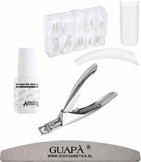 Guapà - kunstnagel set voor het zetten van nagelverlenging - 100 stuks french manicure wit + 5 ml nagellijm + tipknipper en nagelvijl - acrylnagels - tips - nepnagels pakket