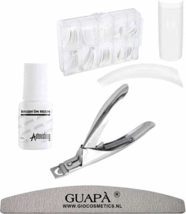 Guapà - kunstnagel set voor het zetten van nagelverlenging - 500 stuks french manicure wit + 5 ml nagellijm + tipknipper en nagelvijl - acrylnagels - tips - nepnagels pakket