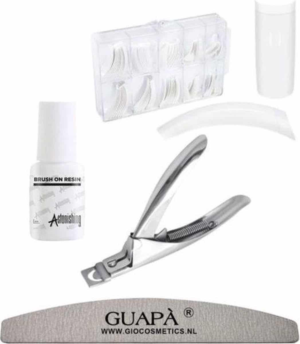 GUAPÀ - Kunstnagel Set voor het zetten van Nagelverlenging - 500 stuks French Manicure Wit + 5 ml nagellijm + Tipknipper en Nagelvijl - Acrylnagels - Tips - Nepnagels pakket