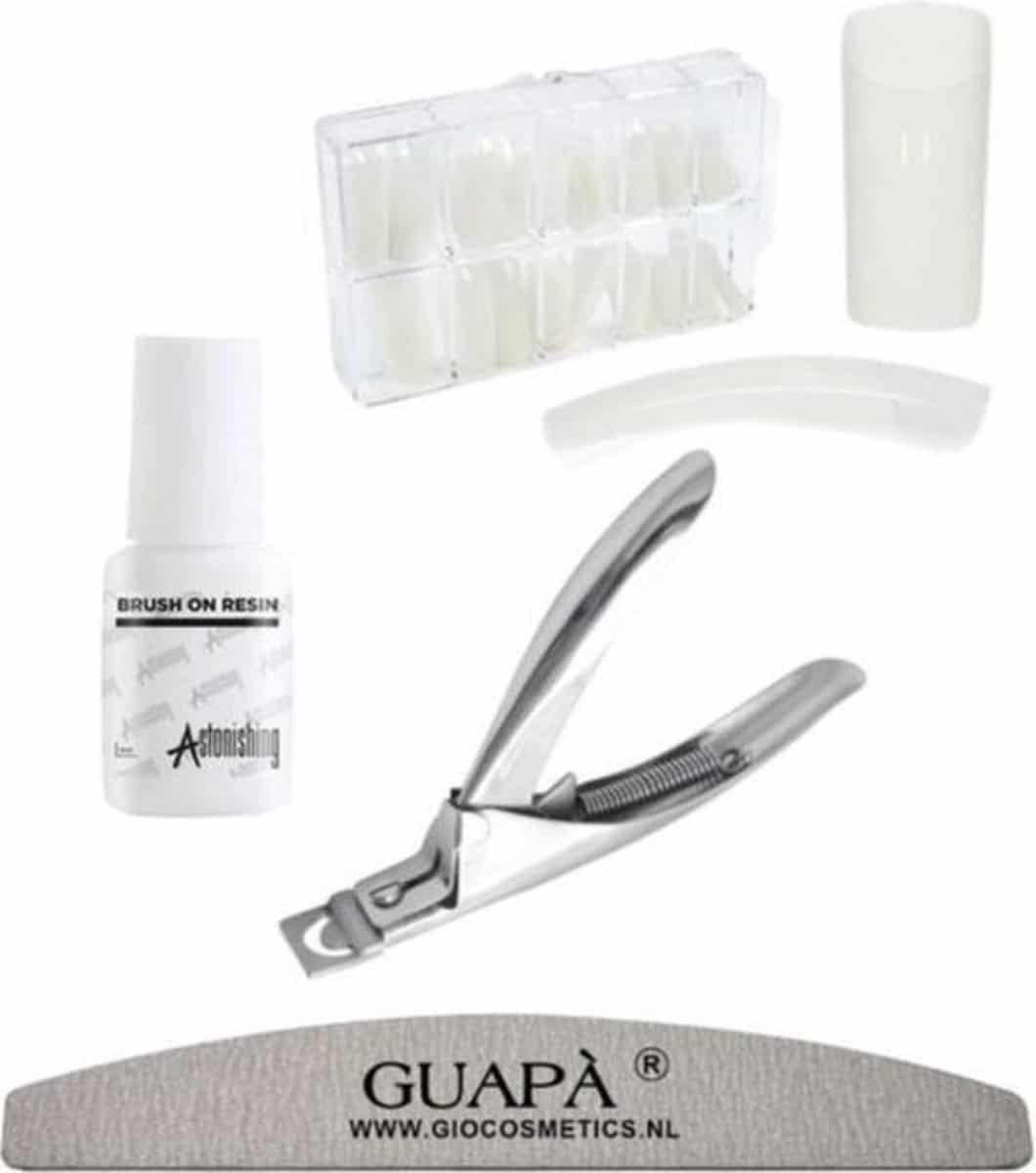 GUAPÀ - Kunstnagel Set voor het zetten van Nagelverlenging - 500 stuks Naturel + 5 ml nagellijm + Tipknipper en Nagelvijl - Acrylnagels - Tips - Nepnagels pakket