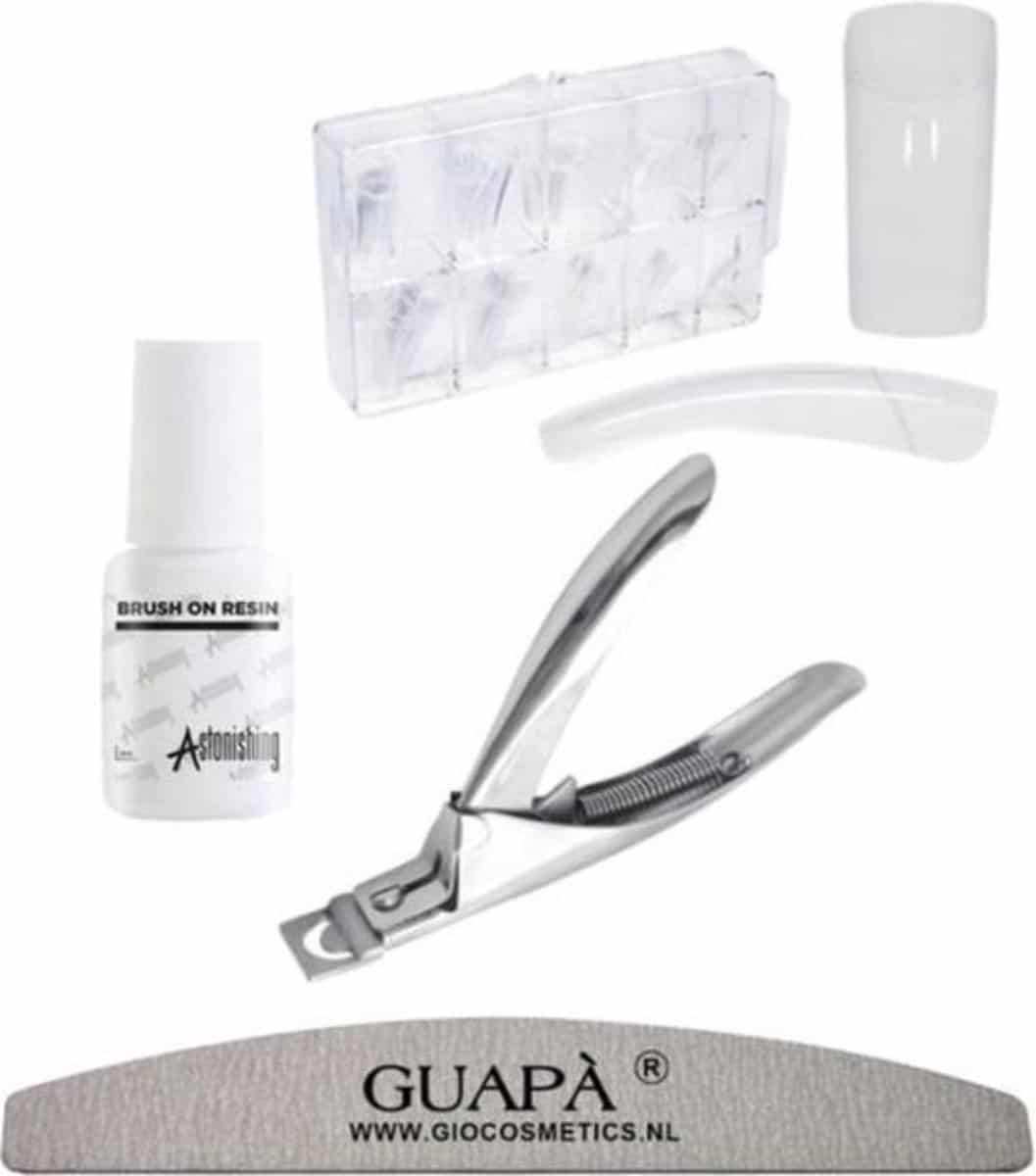 GUAPÀ - Kunstnagel Set voor het zetten van Nagelverlenging - 500 stuks Transparant + 5 ml nagellijm + Tipknipper en Nagelvijl - Acrylnagels - Tips - Nepnagels pakket