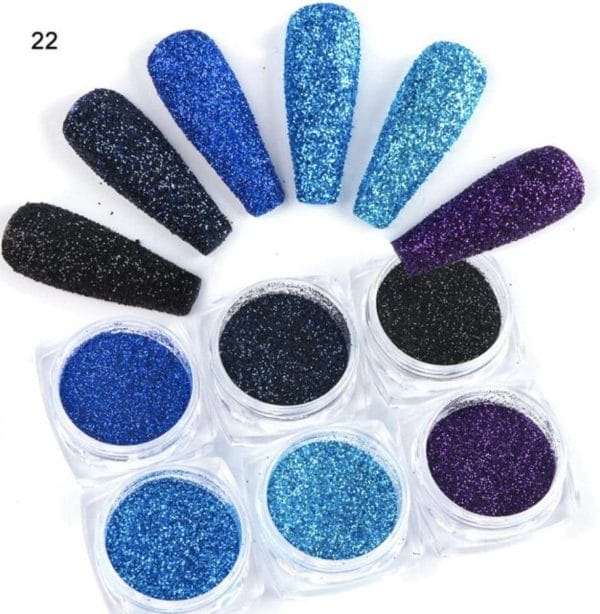 GUAPÀ - Nagel Glitter Poeder Nail Art Set Blauw & Paars - 6 Stuks